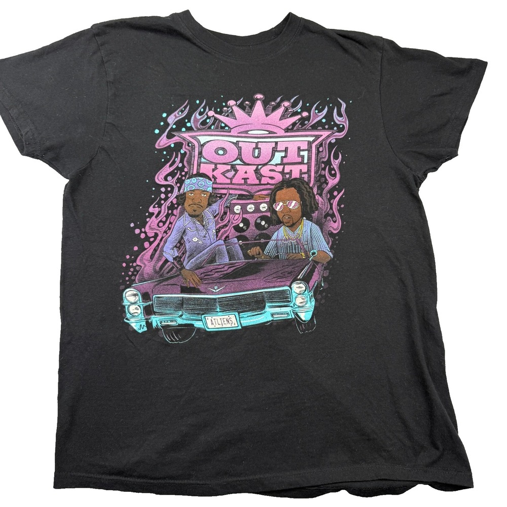 Outkast T-Shirt Women's Large Black Atliens Graphic Print Logo Cotton Crew Neck